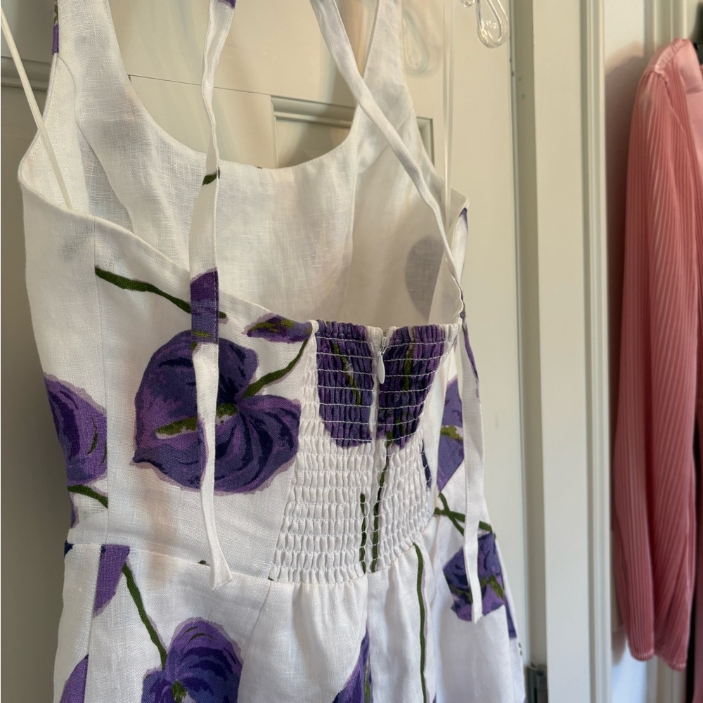 Reformation Yana Linen Dress Size 0 halter tie White and Purple Floral - Picture 4 of 6